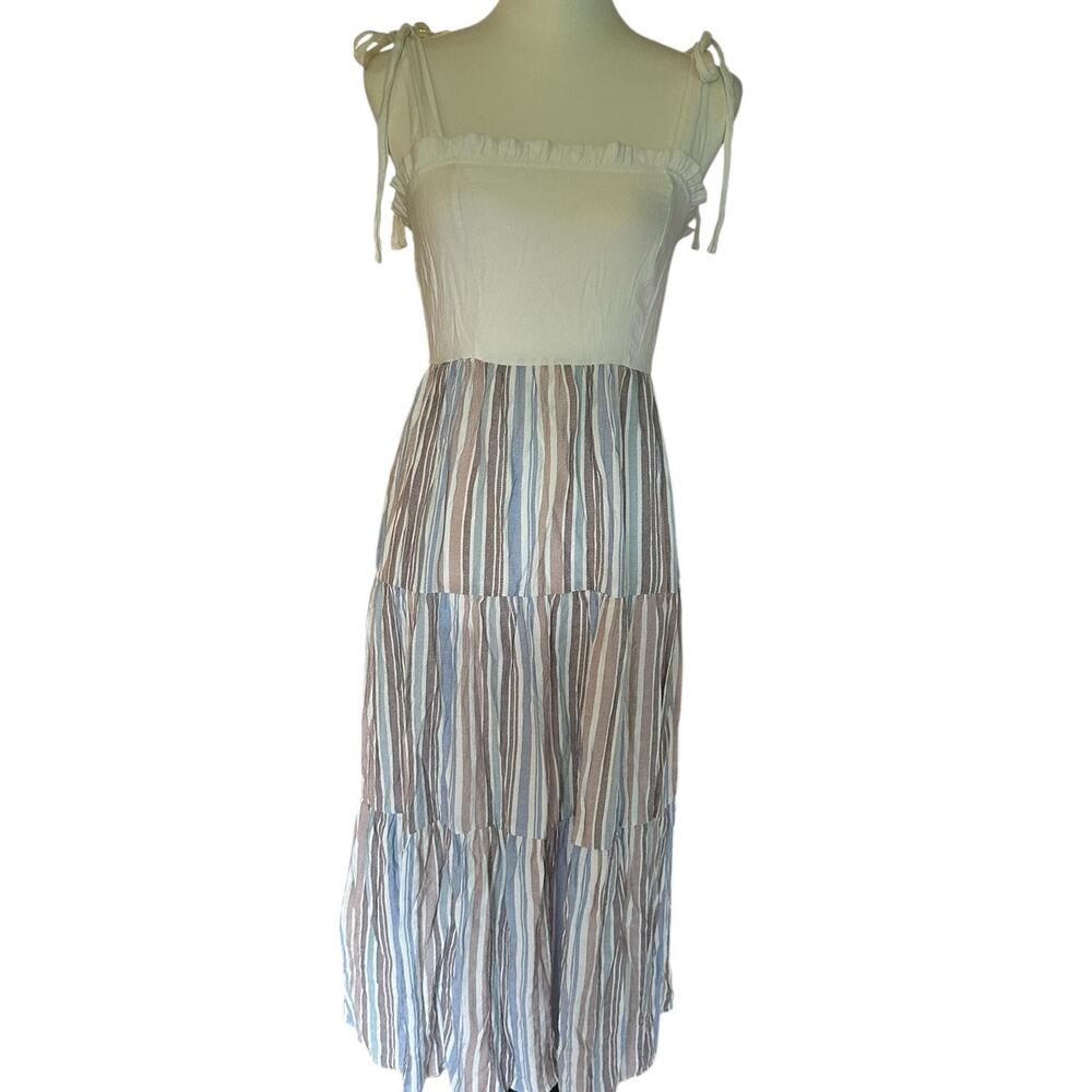 By The River Long Dress Blue White Tan Small